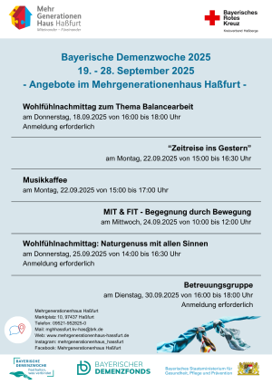 Demenzwoche 2025: Im Rahmen der Bayerischen Demenzwoche beteiligt sich das MGH Haßfurt auch in diesem Jahr mit einem vielfältigen Programm.