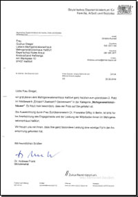 Glückwunschschreiben von Dr. Andreas Frank
